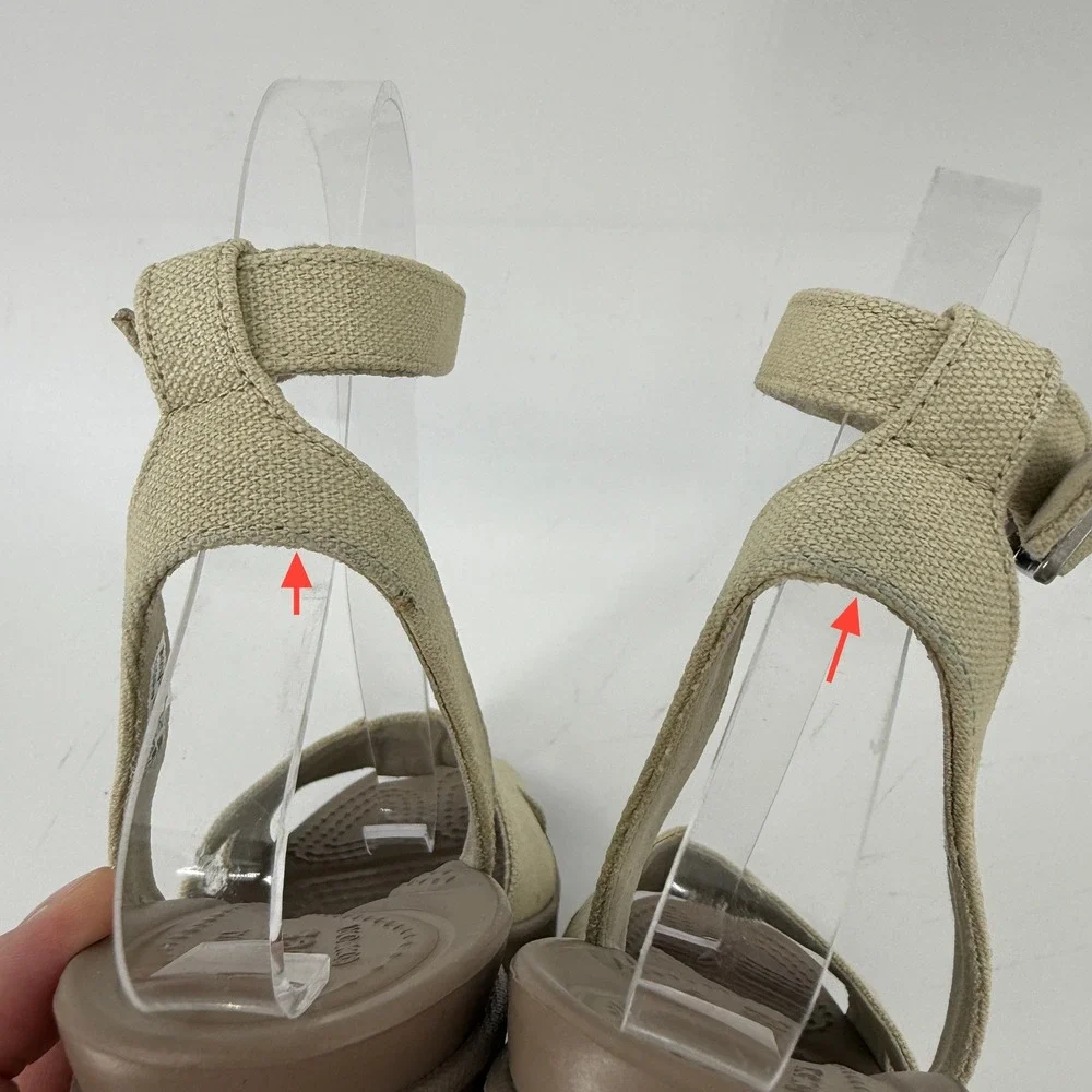 Crocs Leigh II Cross Strap Ankle Wedge Sandal Beige Khaki Women 6 Strappy Vacay